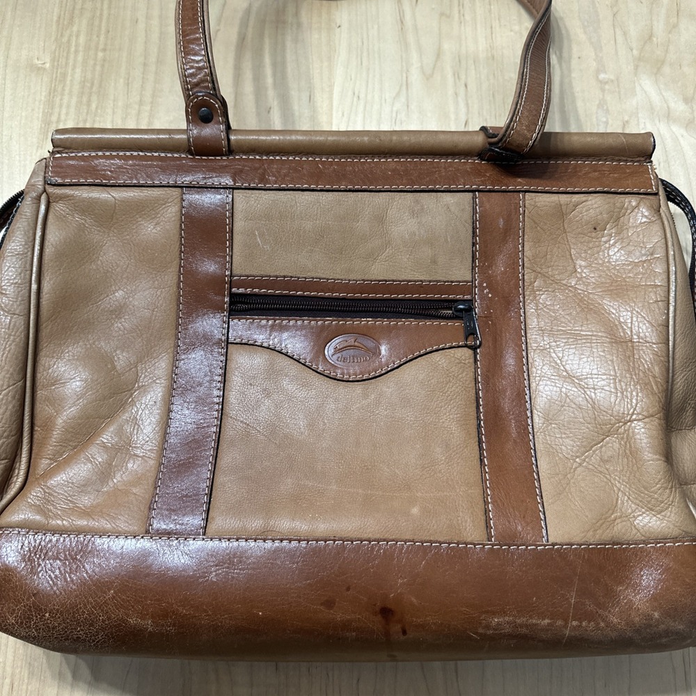 DELFINO Brown Leather Shoulder Hobo Messenger Laptop Bag Computer Business